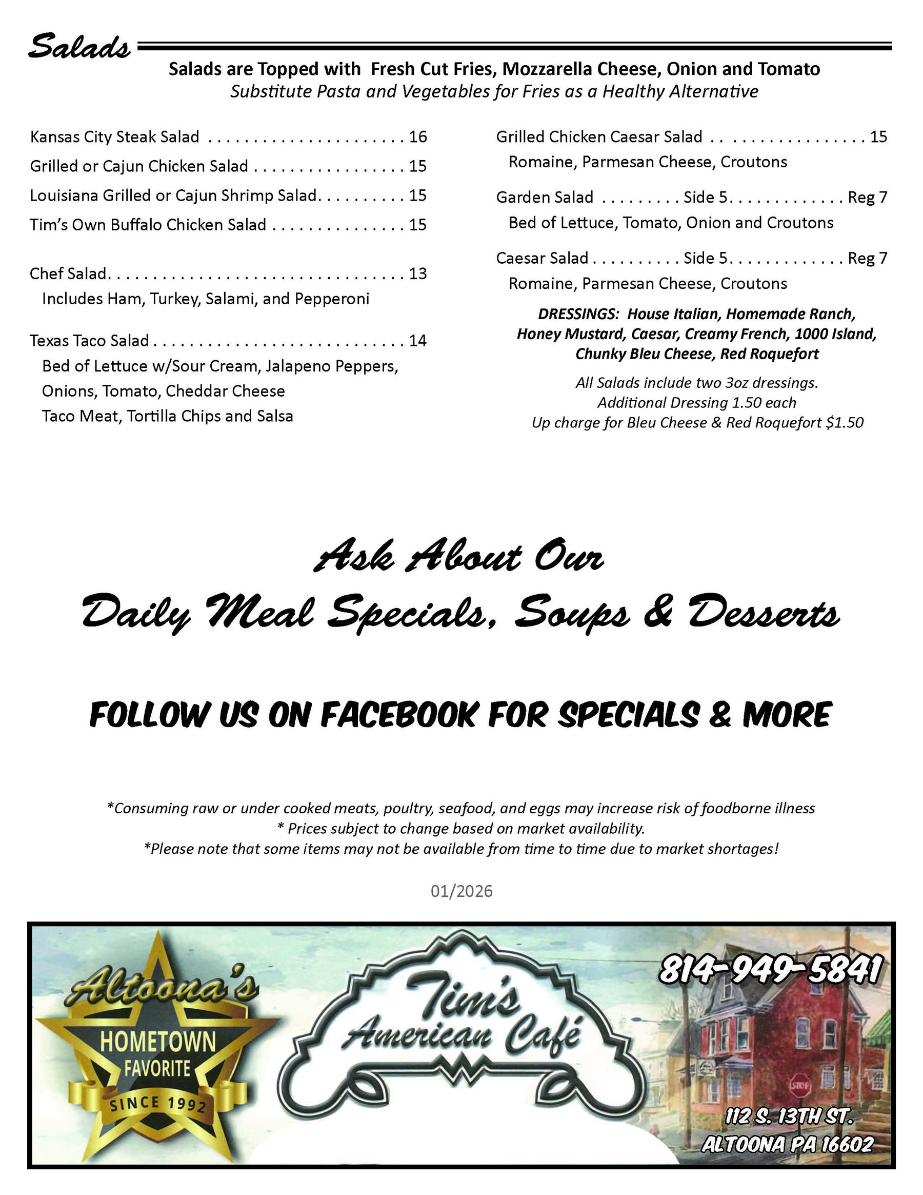 Tim's American Cage Menu P2
